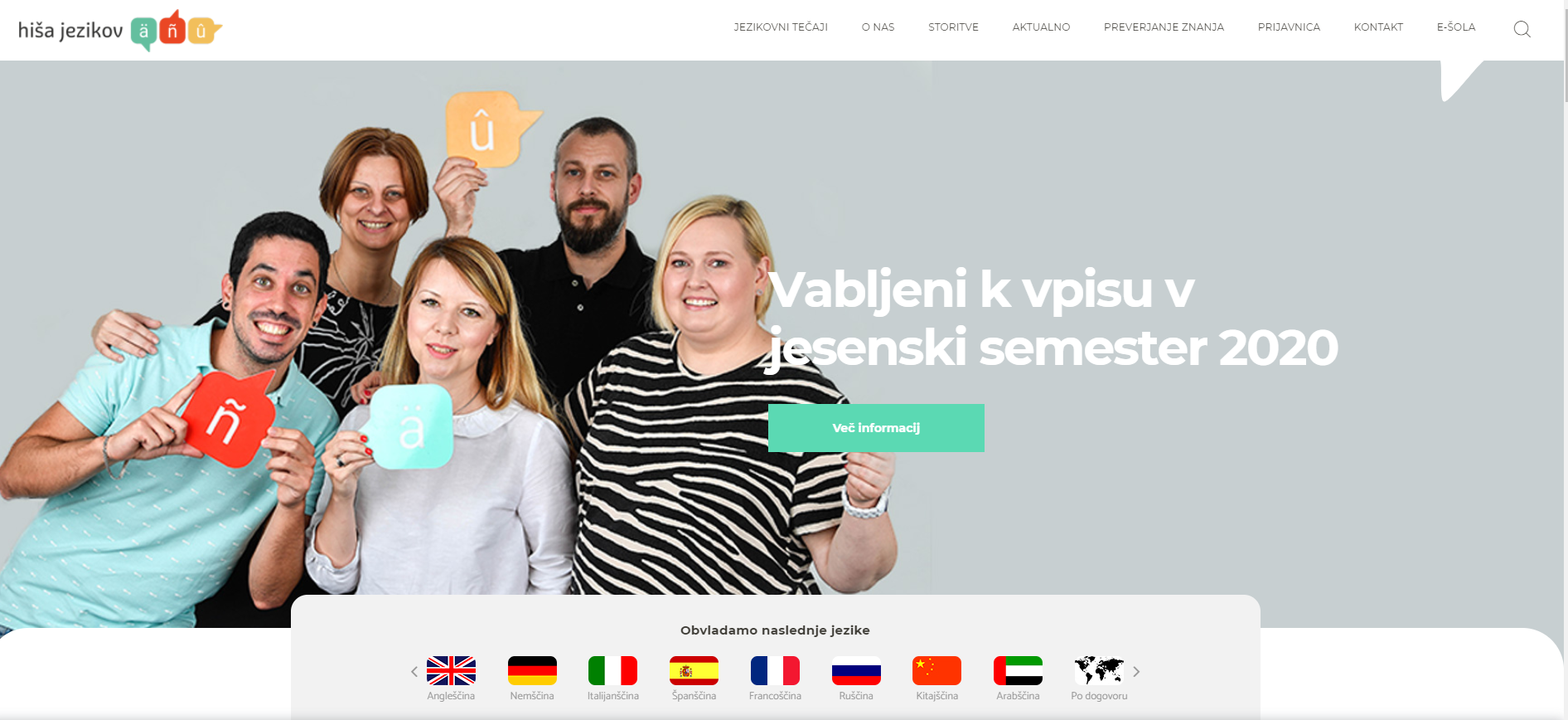 Hiša jezikov domača spletna stran